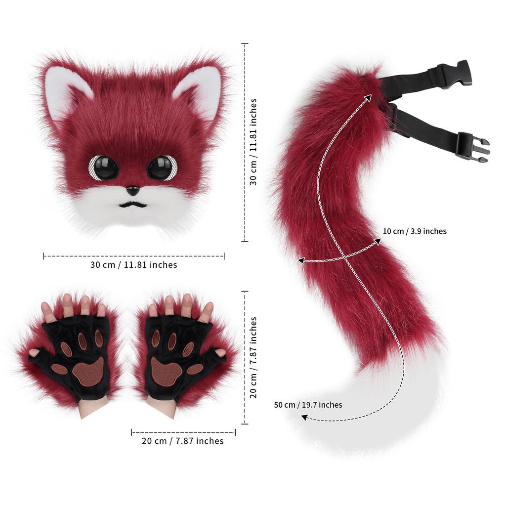 Plyšový fursuit Japonská roztomilá pípací zvířecí hlava maska třídílná sada cosplay nositelná sada
