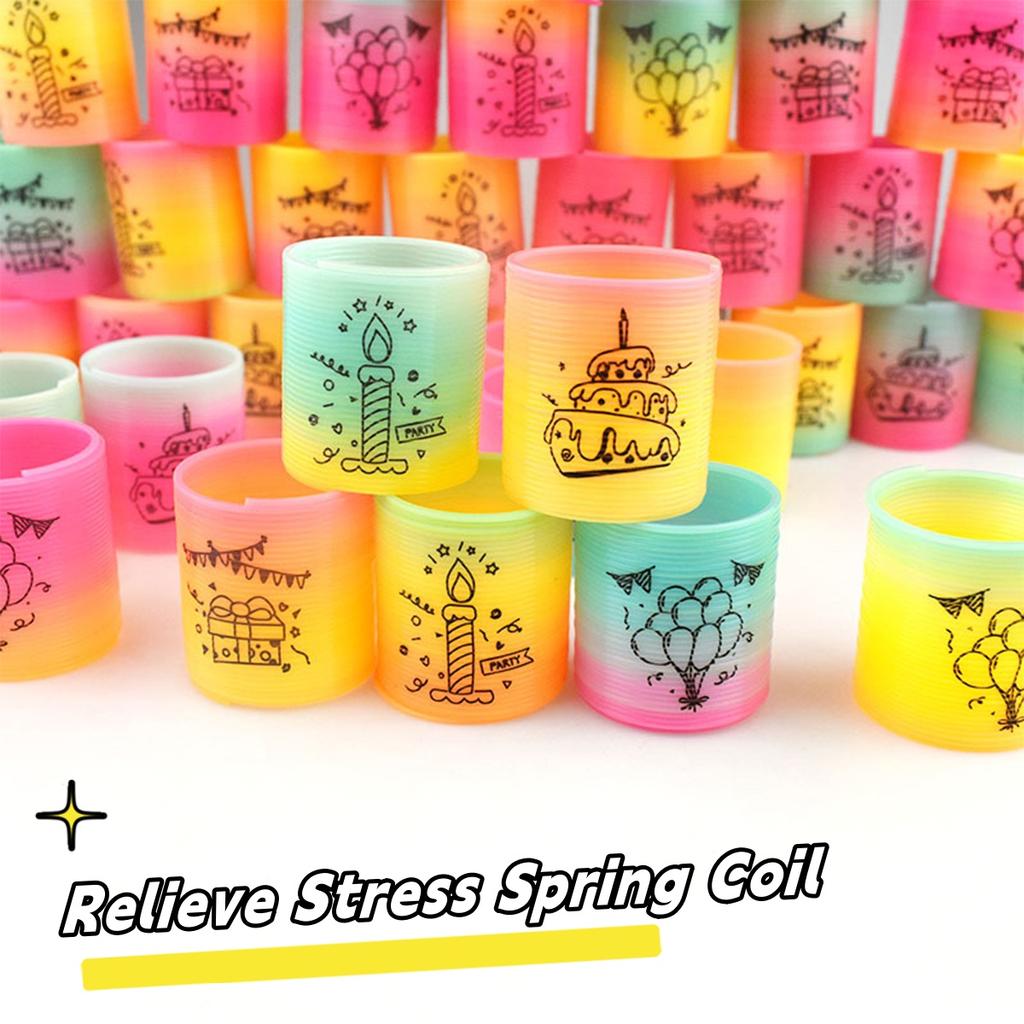 12pcs Happy Birthday Theme Spring Rainbow Magic Fidget Stress Coil Mini Springs Bulk Finger Creative Toys For Party Random Color