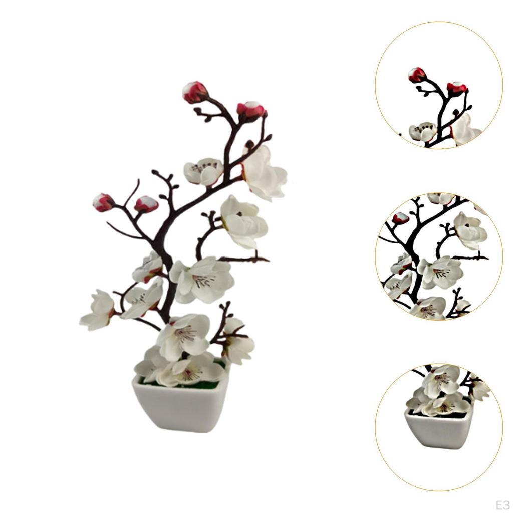 Artificial Plum Blossom Bonsai Pot Desktop Faux Potted Plant for Home