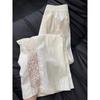 Plus-Size Women's White Lace Spliced Hollow Wide-Leg High-Waisted Ice Silk Pants for Autumn - Loose, Slimming & Casual.