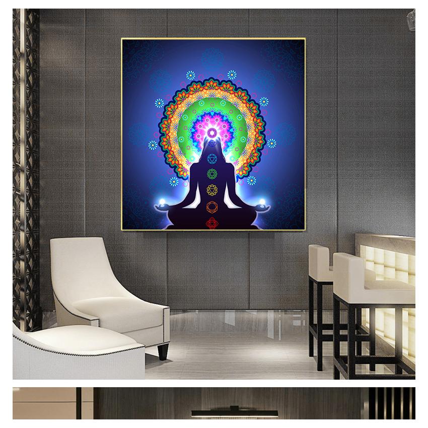 Buddha Statue Meditation 7 Chakra Mandala Psychedelic Yoga Boho Wall Art Paintings Décor Canvas Posters Prints Indian