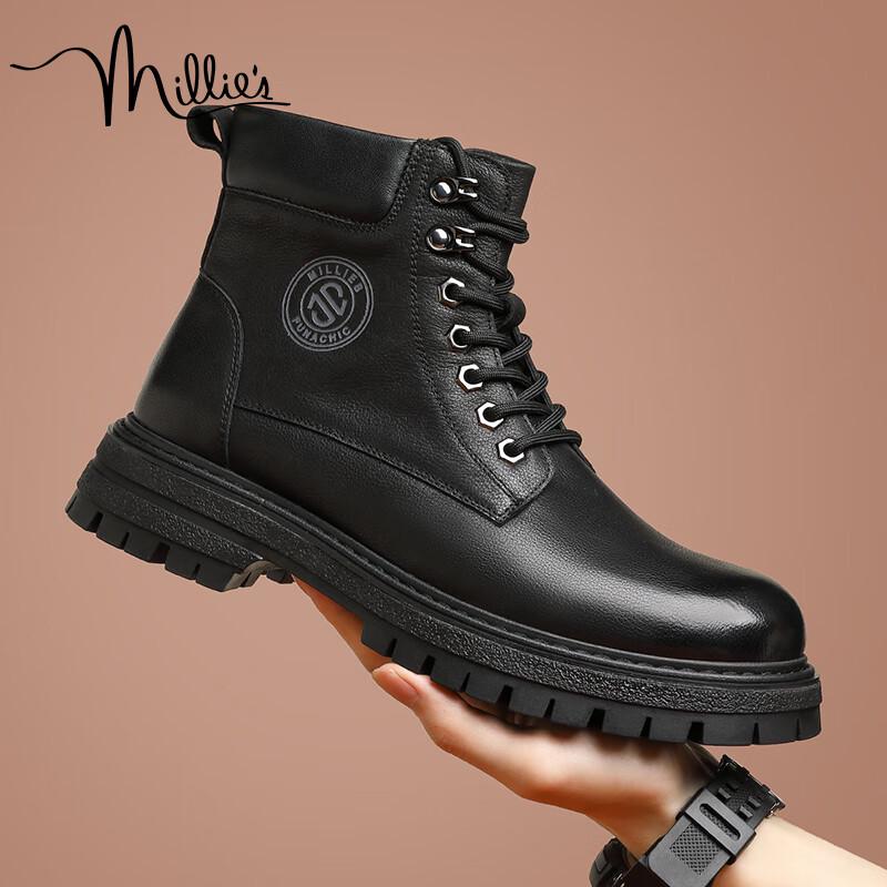 Millies Men s First-Layer Cowhide Lace-Up Martin Boots 40