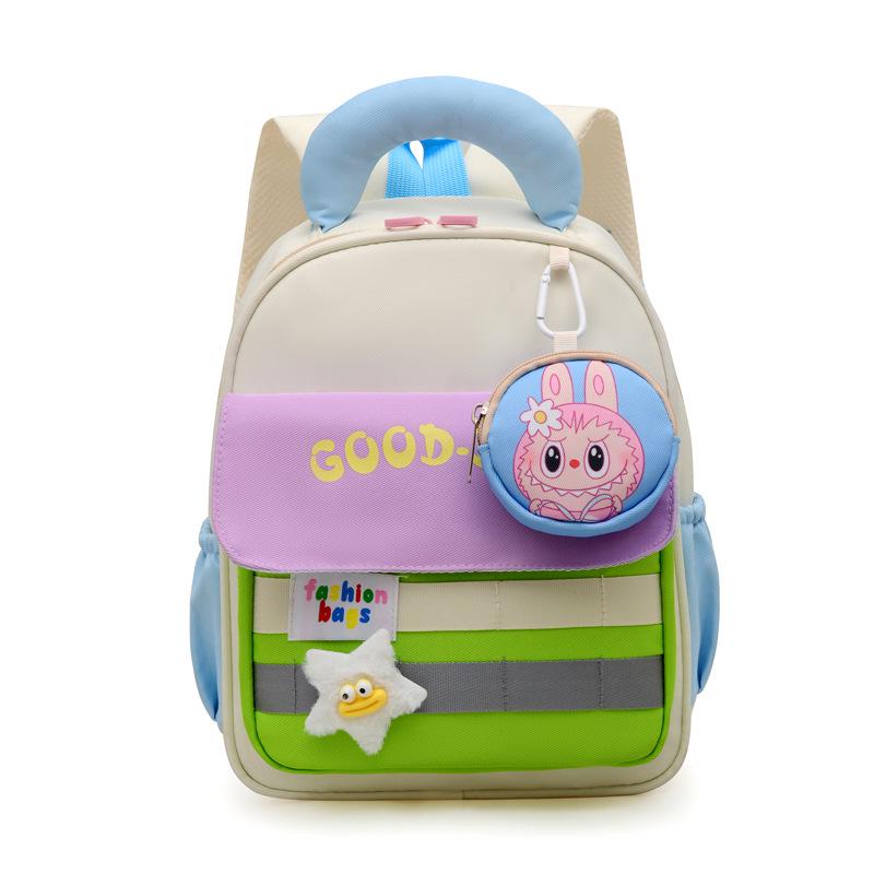 Color-Block Lightweight Spine-Protecting Cartoon Backpack for Girls