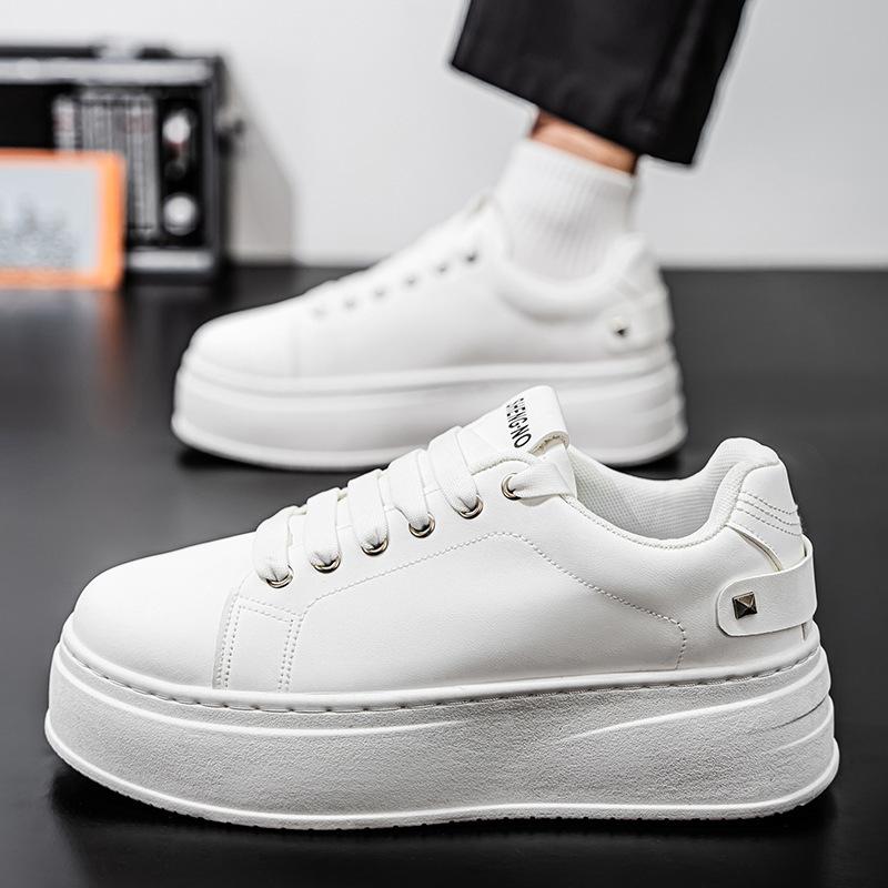 Wiosenne Buty Męskie Nowe Oddychające Białe Buty Męskie Modne Wszechstronne Sneakersy na Grubej Podeszwie z Wysoką Cholewką Buty Casualowe Trampki Modne Buty