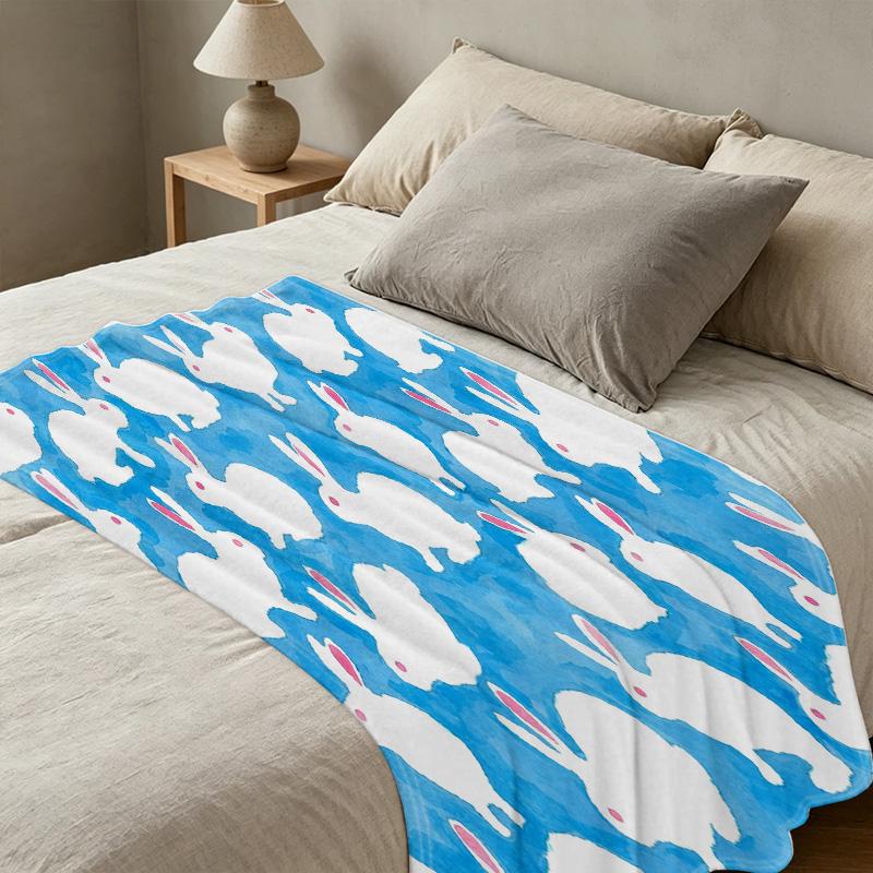 Soft Rabbit Print Flannel Blanket – Cozy Plush Throw with Fresh Colors, Ideal for Couch Naps, Dorm Beds, Home Decor, Halloween & Christmas