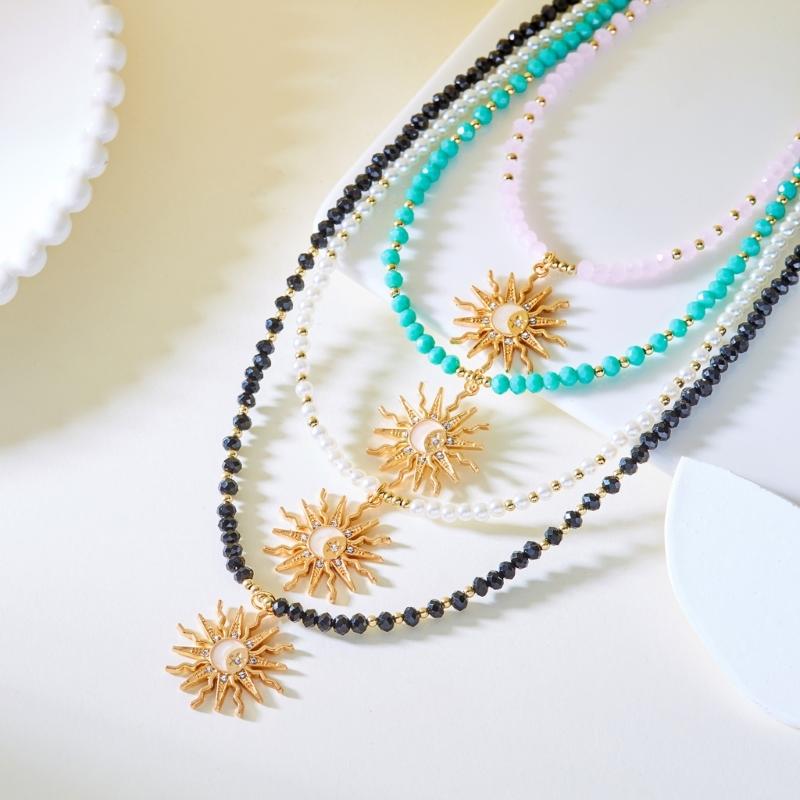 Stylish Acrylic Sun Pendant Bohemian Necklace Versatile Layering Jewelry Accessory For Casual Or Formal Outfits