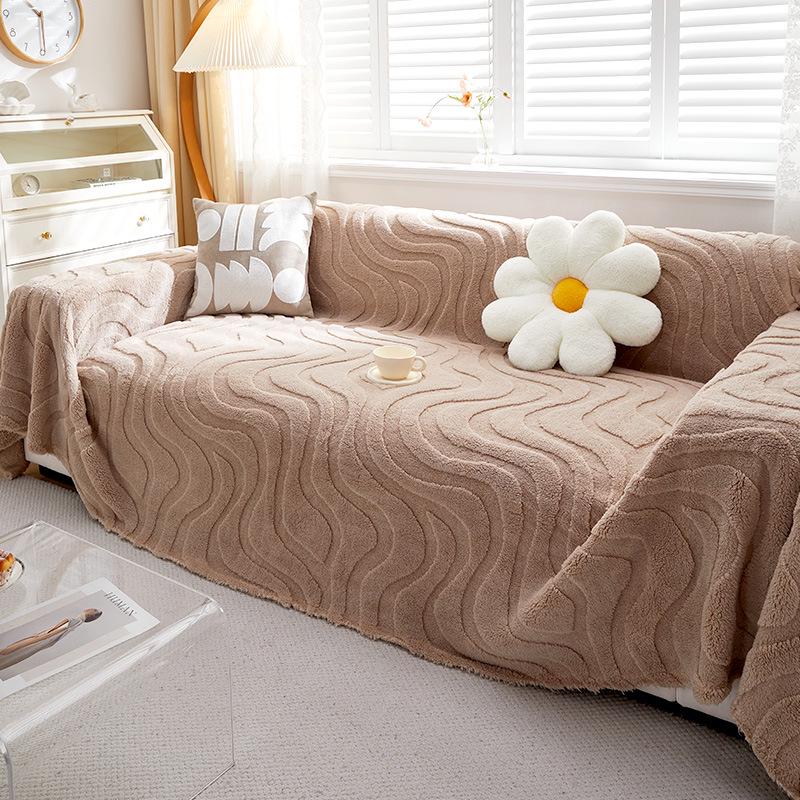 Cream Velvet Non-slip Sofa Cover - Cat Scratch Resistant, All-Season, Fully Enclosed Cushion Protector.