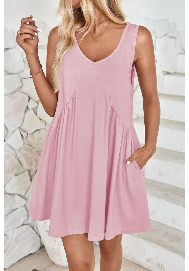2024 Women's Casual Pleated Vest Dress with Pockets
