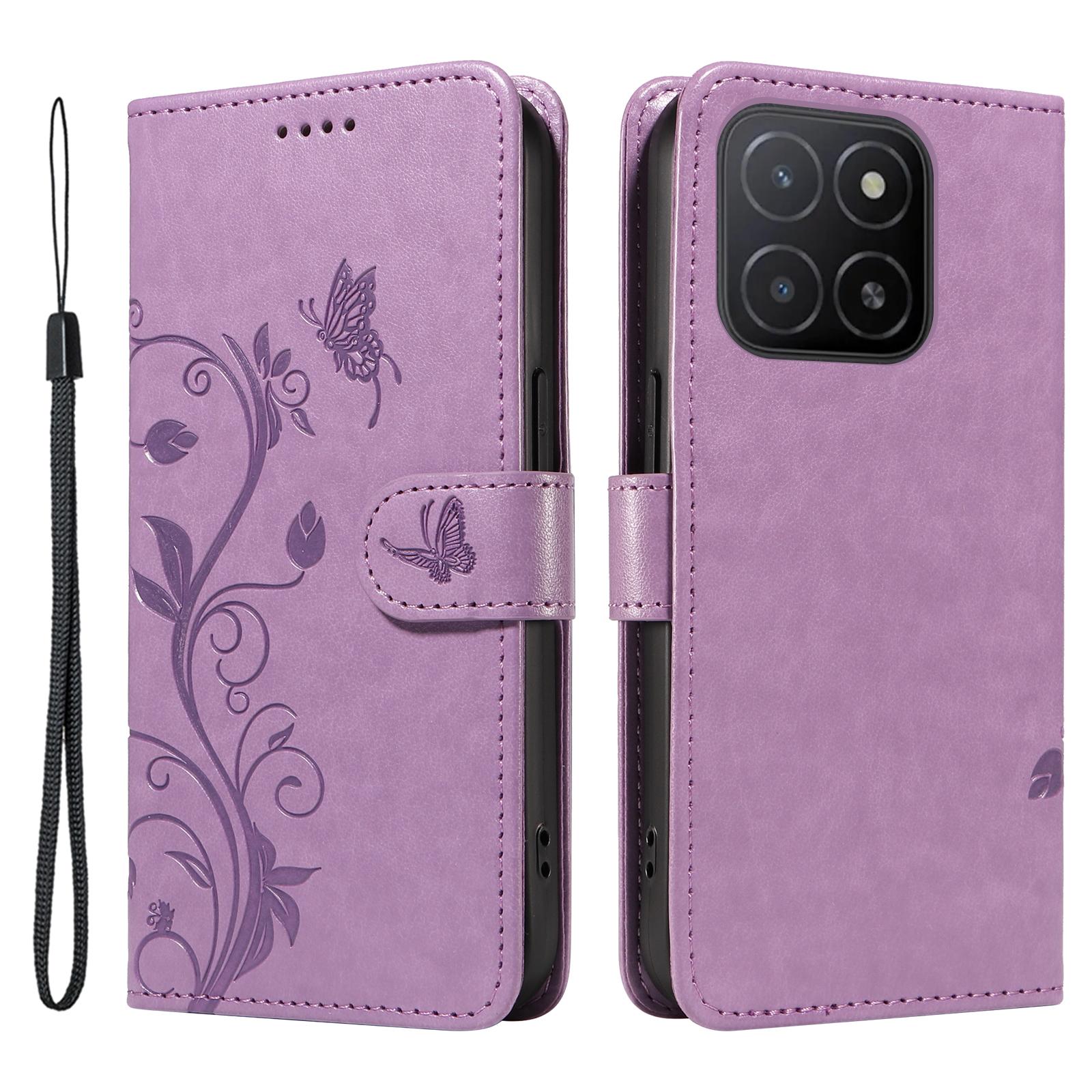 

Чехлы из ПУ кожи с цветочным узором, кошелек-подставка, чехол для телефона с ремешком для Honor X5b/X5b Plus Light Purple