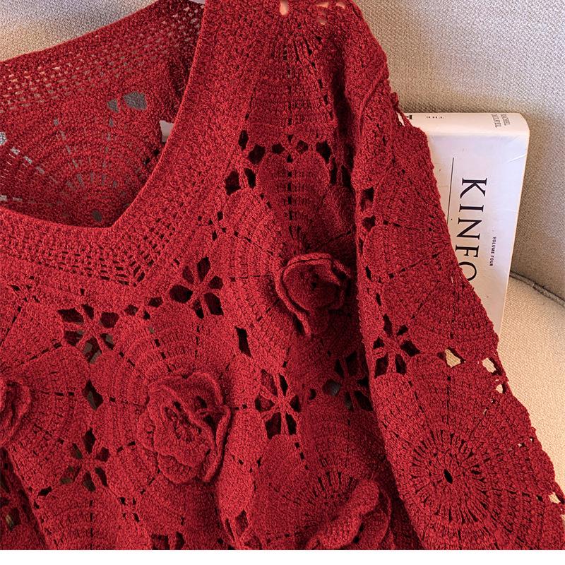 Plus Size Spring Set: Red Knitted Sweater & Dress