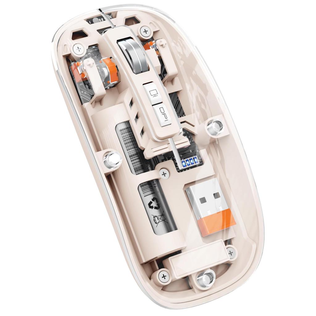 Clear Transparent Mouse, Wireless, Bluetooth, Type-C, Rechargeable, LED, USB, Quiet, Stylish, Cute, Compatible with PCs, iPhones, Android Tablets,