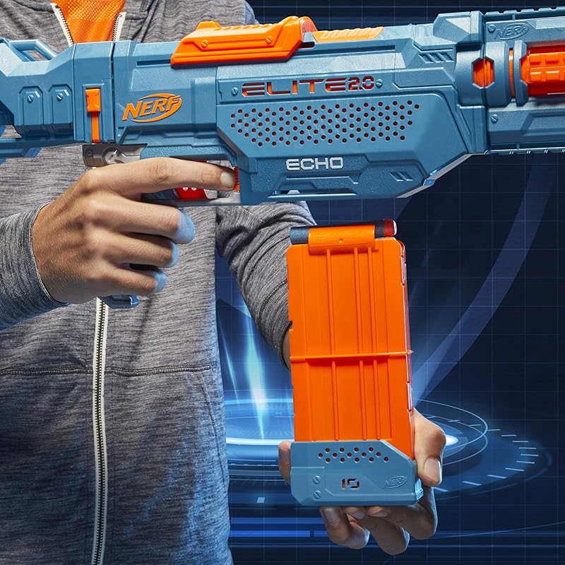 Hasbro Nerf Elite 2.0 Echo CS-10 Manual Blaster, Rapid Fire, Ages 8+, Includes 24 Official Darts + 10 Darts Clip, Detachable Stock & Barrel, Outdoor