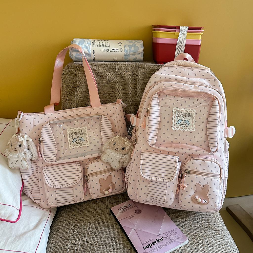 Schoolbag Vitality Soft Fog Powder Lace Polka Dot Girl Backpack Girlfriend Daily Class Junior High School Travel Sweet Backpack