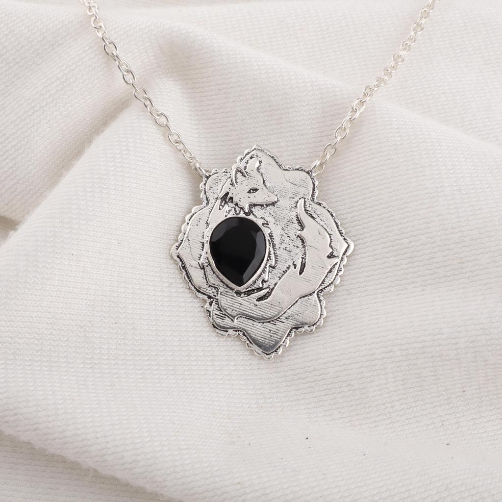 Black Onyx Gemstone Silver Jewelry, 925 Sterling Silver Pendant, Handmade Designer Onyx Pendant Gift For Activists