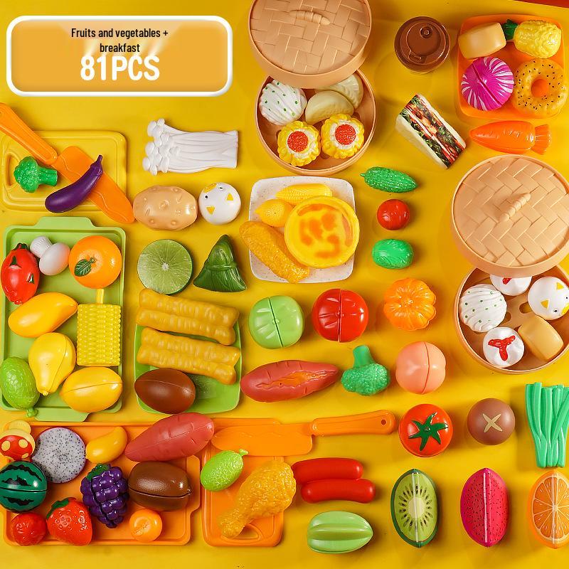 Cross-Border Kids' Fruit Cutting Toy Set: Simulation Veggie & Fruit Basket with Role-Playing Pizza Kitchenware for Boys & Girls