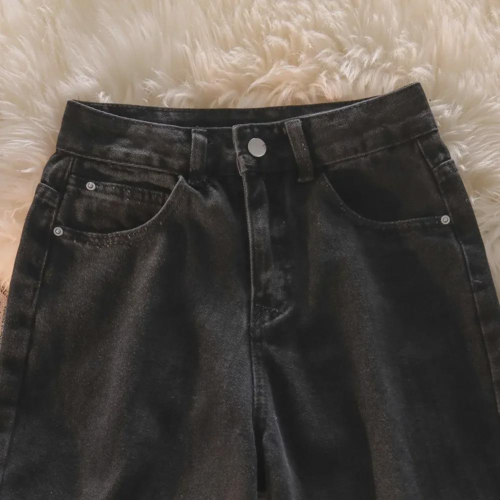 Damen High-Waist Schwarze Love Schleife Bestickte Jeans - Neuer Frühling/Herbst Stil mit Geradem, Lockerem Weitem Bein