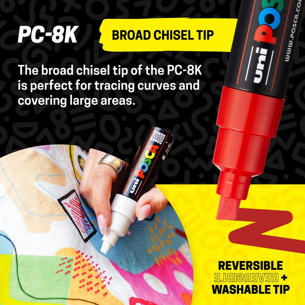Mitsubishi Pencil Posca Broad Chisel 15 PC8K15C Water-Based Pens, Tip, Nib, Colors,
