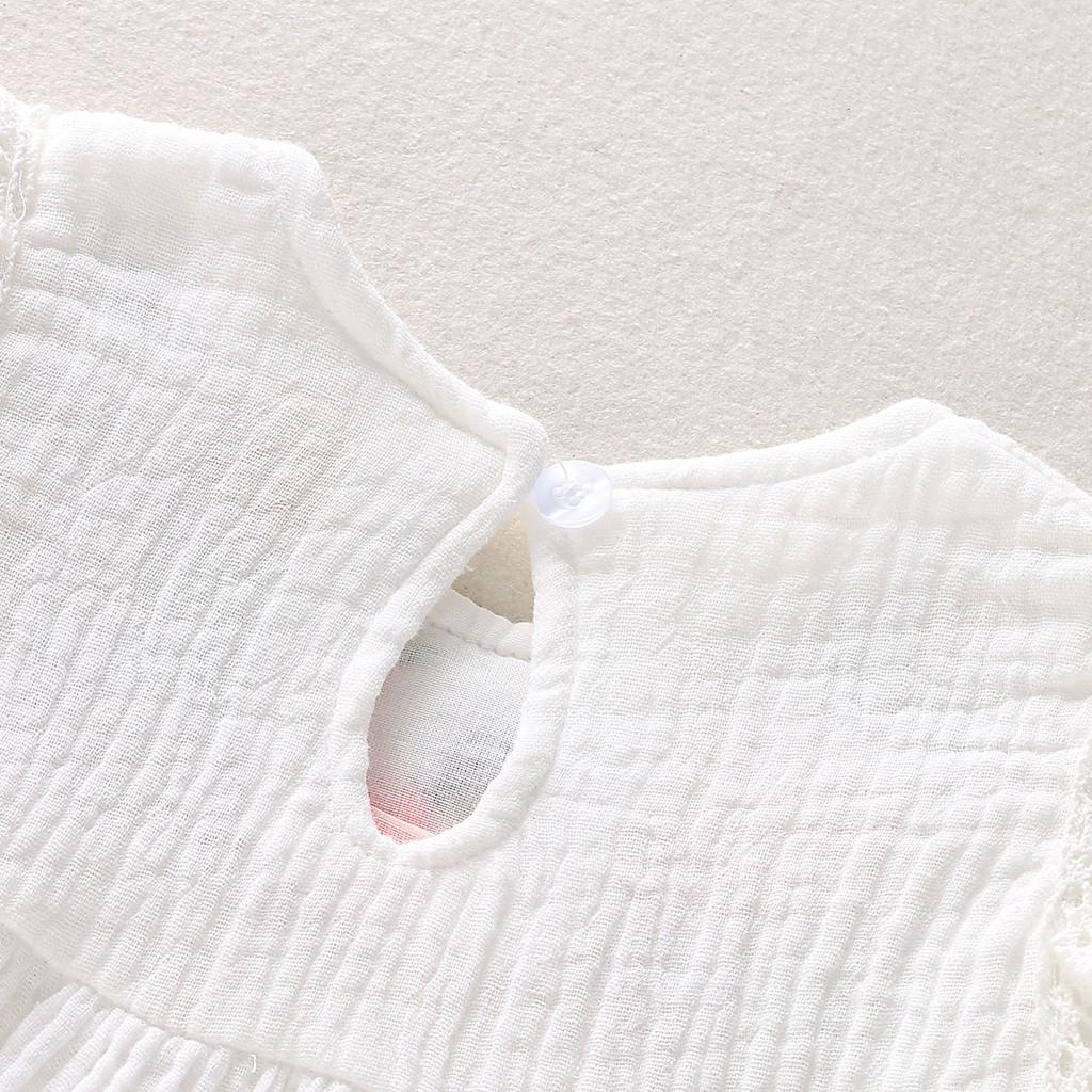 Infant Baby Girls Cotton Linen Dresses Pleated Short Sleeve Delicate Embroidery Swing White Dress Summer Leisure Dress