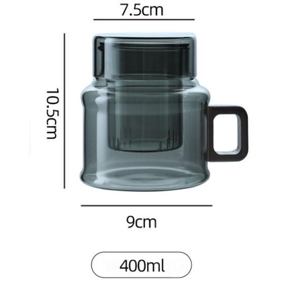 

400ml Heat-resistant Tea Water Separation Glass Tea Cup With Filter Wooden Handle Lid Brewing Flower Tea Cup Tea Maker 400ML чёрный