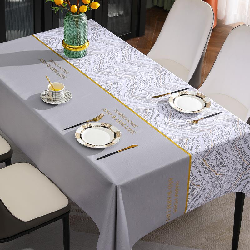 

Light Luxury Golden Wave Tablecloth Wind Waterproof And Oil-Proof Pvc Tablecloth Simple Contrasting Color Coffee Table Cloth Elegant Gray 140*140cm