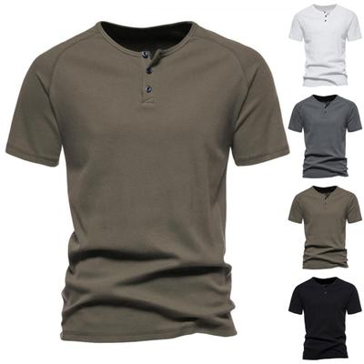 Men T-shirt Stylish Buttons Casual Men T-shirt Pure Color Men T-shirt Men Top Men Clothing