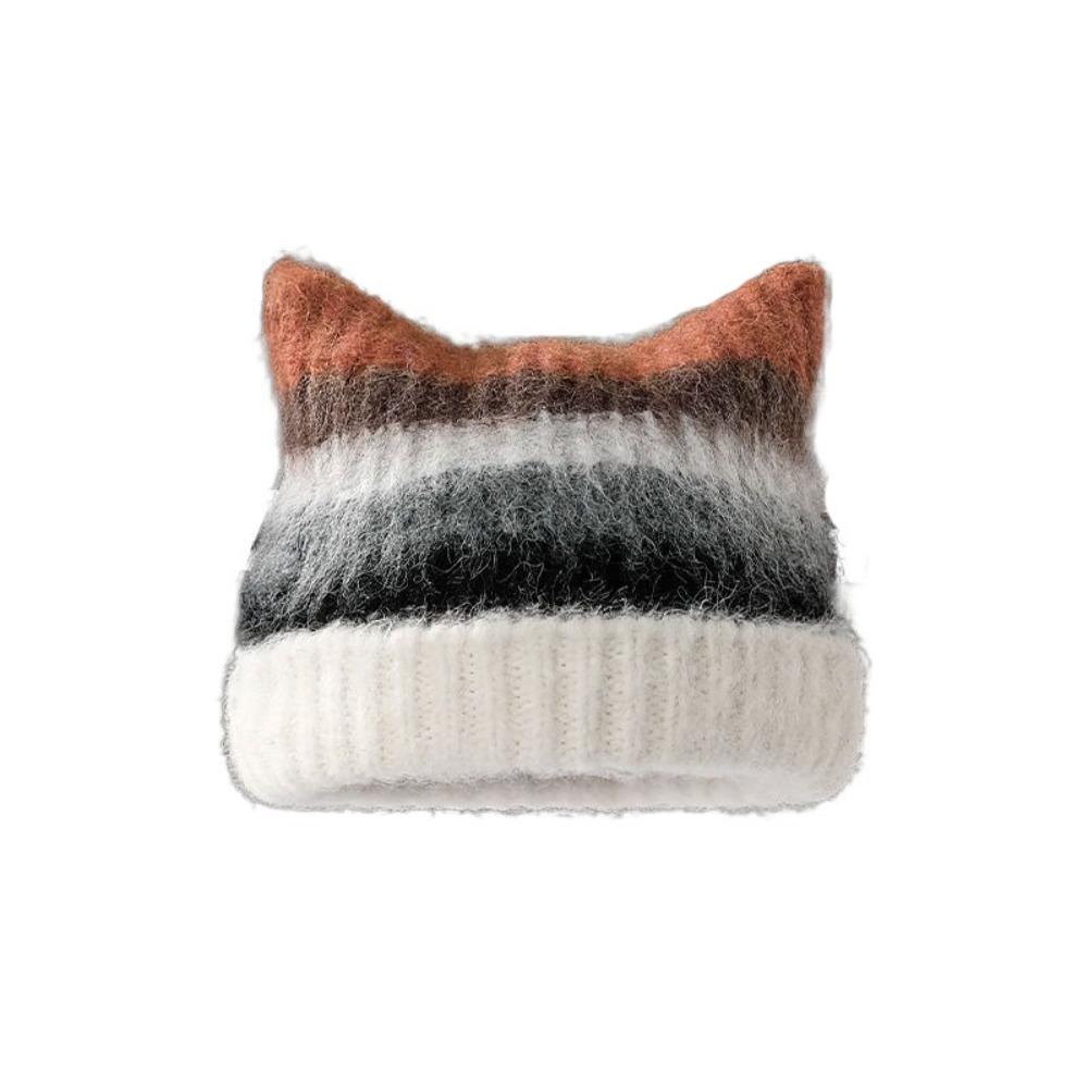 Gradient Striped Bucket Hat Colored Women Beanie Hat Casual Woolen Knitted Hat  Ladies