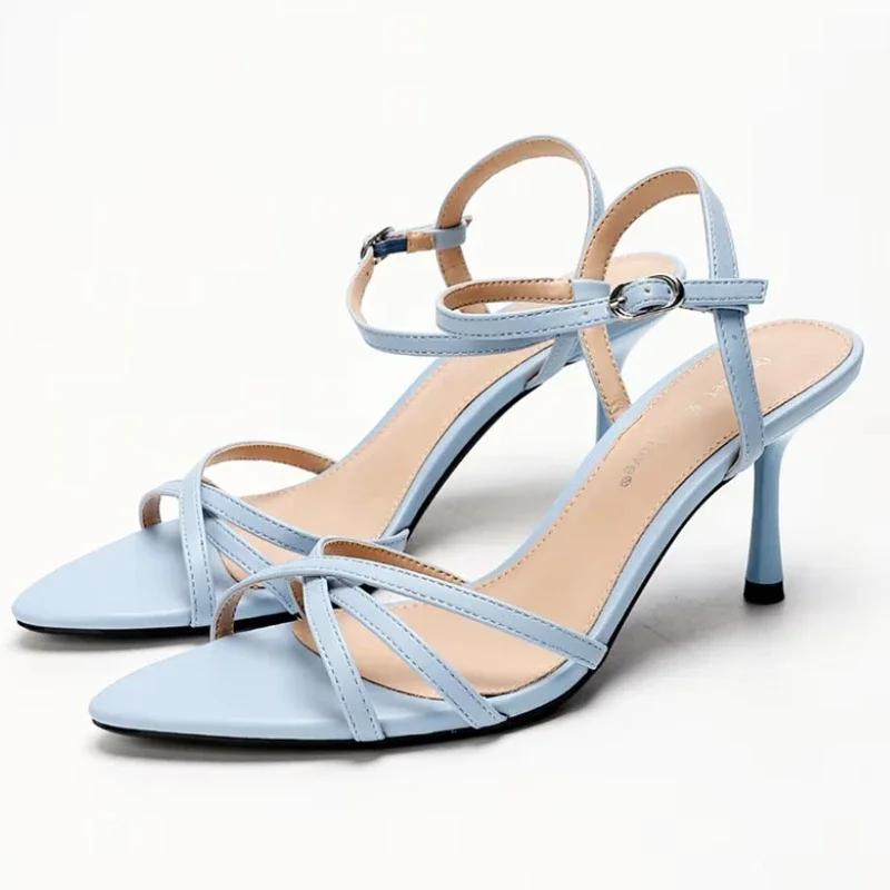 Fashion Elegant Ankle Strap Pointed Toe Design Heels Sandals Women Fashion Narrow Band Slide Sandals Concise Comfort Dress Office Shoes