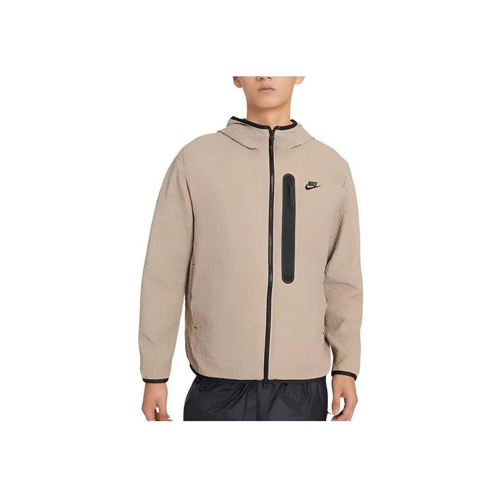 Nike Logo Print Windproof Hooded Woven Jacket Men Jackets Brown DQ4323-247