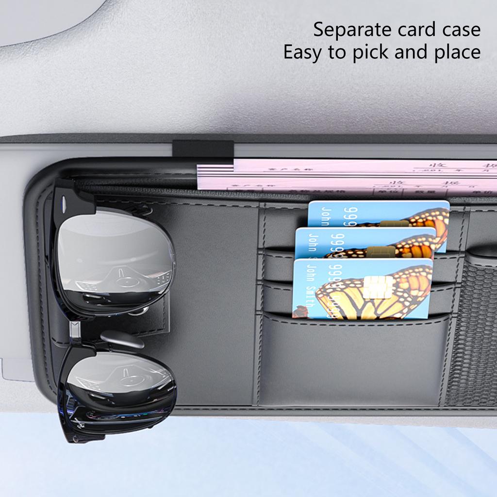 Organizator Parasolar Auto cu Buzunare Multiple pentru Depozitare Ochelari de Soare și Carduri, Geantă/Husă Parasolar Auto din Piele PU, Portofel