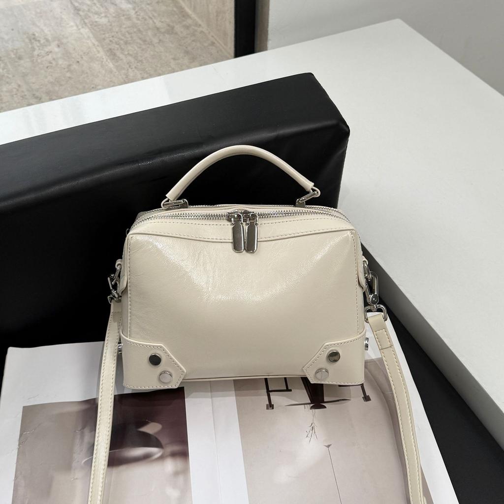 Cowhide Shoulder Women's Bag Versatile Messenger Women's Simple Shopping Bag Large Capacity Practical Solid Color Leather