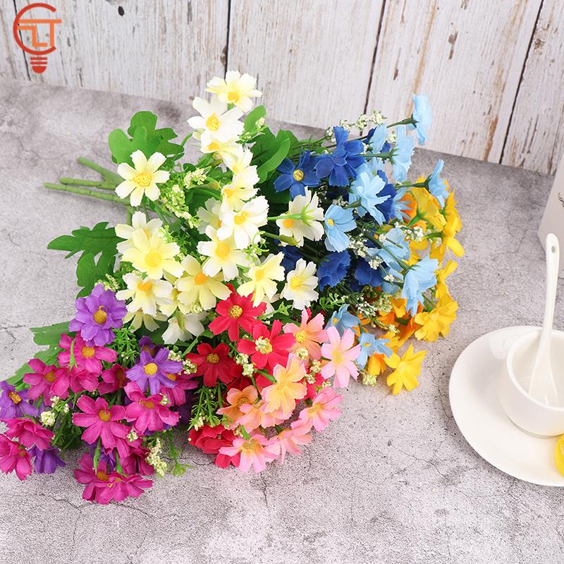 1 Bouquet 7 Branch 28 Heads Cute Silk Daisy Artificial Flower DIY Wedding Party Flower Bouquet Home Decoration Fake Daisy Flower