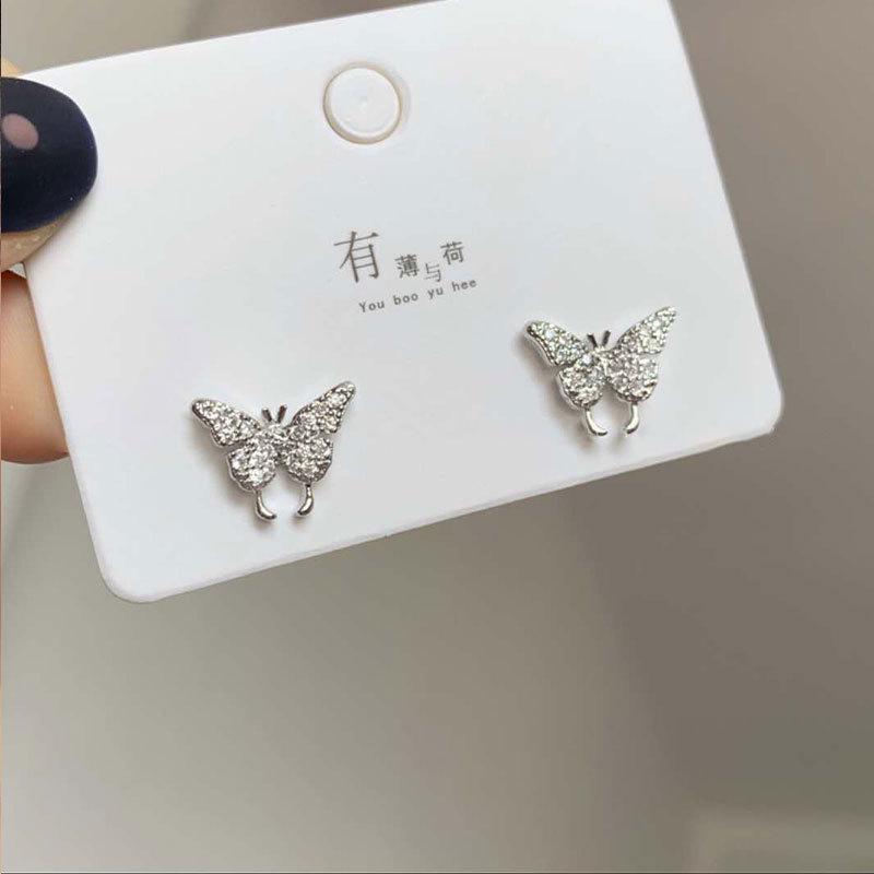 Full Diamond Butterfly Earrings: Trendy Fairy Forest Style Ear Clips, No Piercing Needed 925 Silver Ear Pin