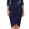 Lady Dress Solid Color V Neck Slim Casual Sheath Dress for Daily