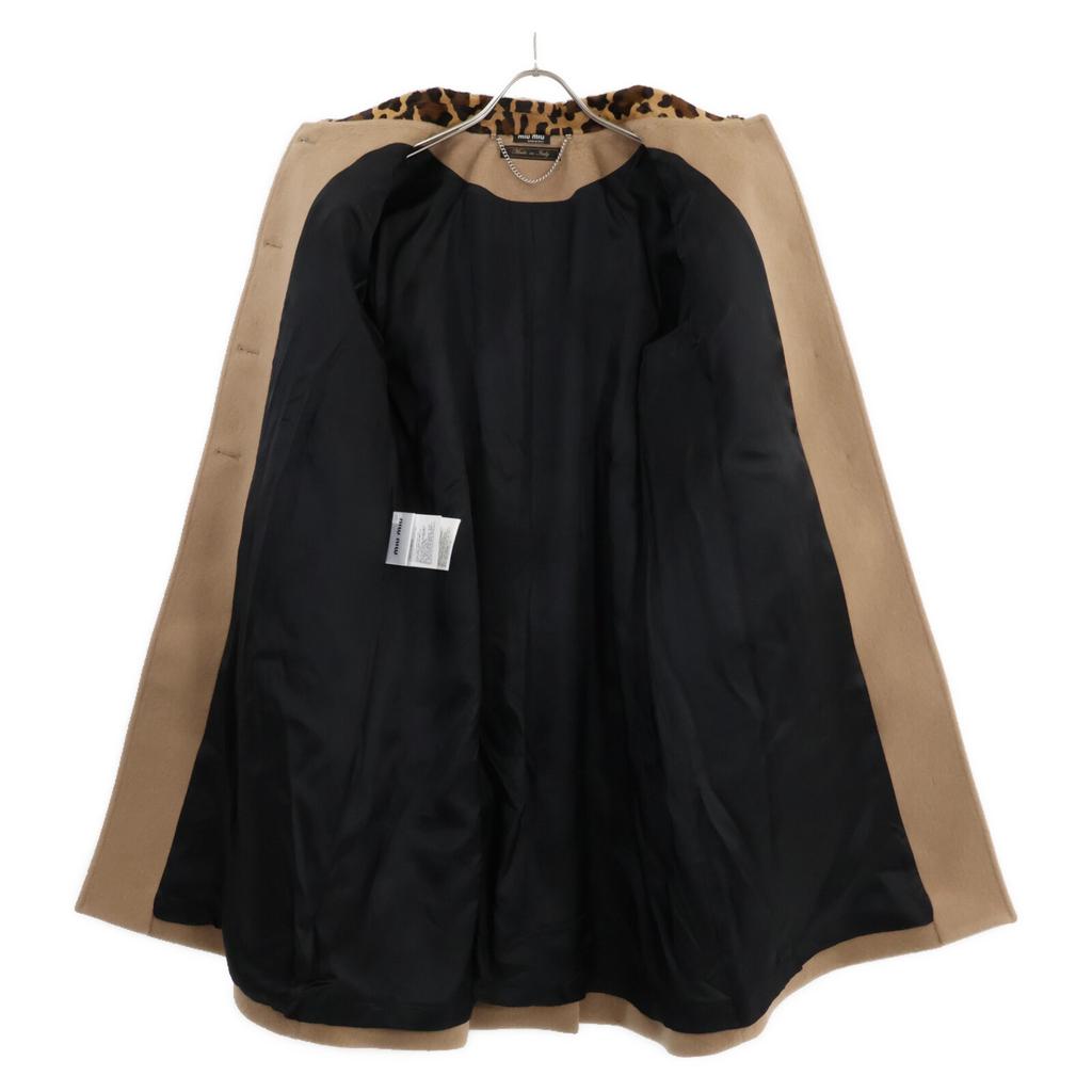 MIUMIU [Good condition/Domestic regular] Single-breasted beaded collar coat 40 beigeUsed
