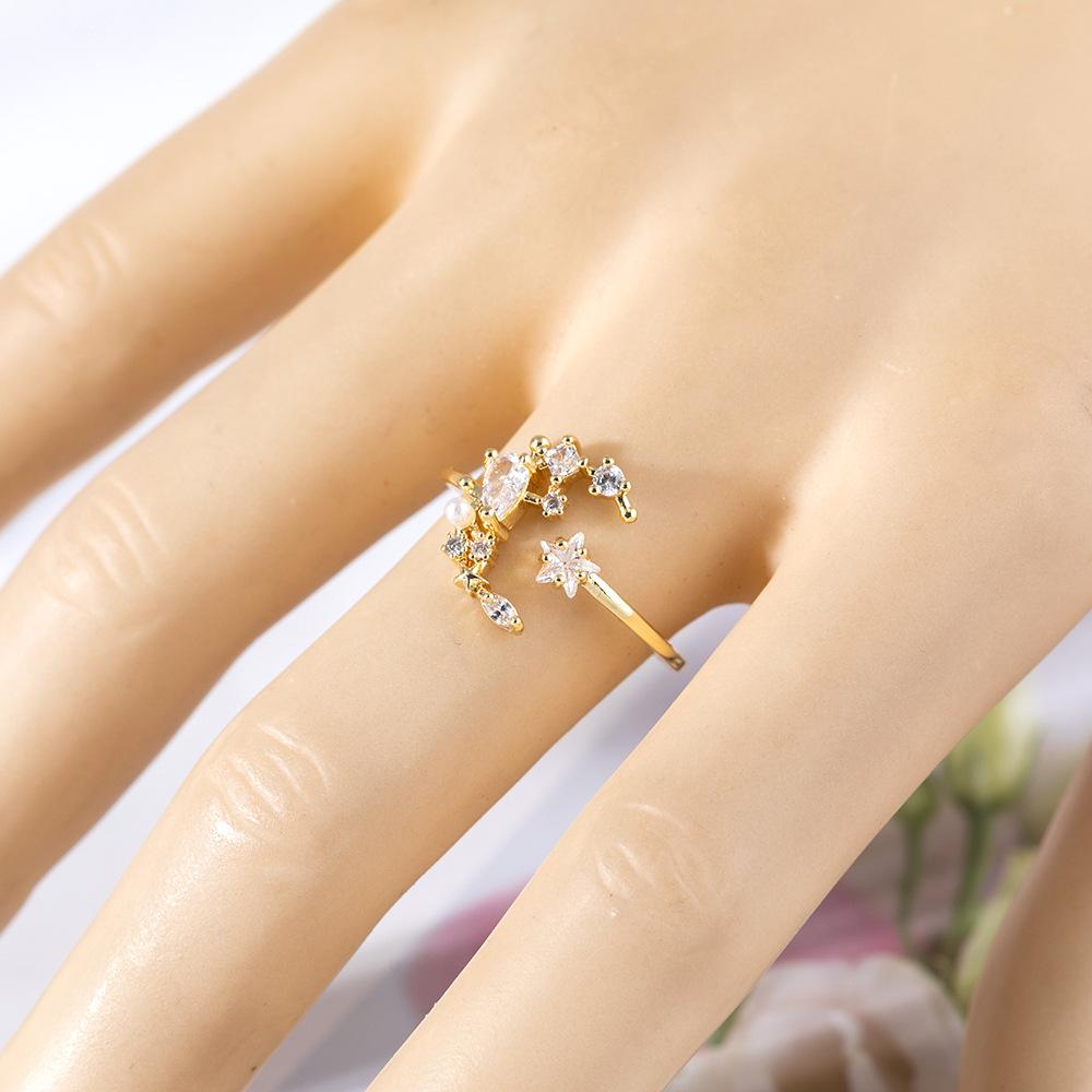 Trendy Zirconia Crescent Moon Star Ring for Women - Elegant Design, Open Index Finger Style