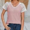 Women's Spring Summer V-neck Lace Splicing Loose Casual T-shirt