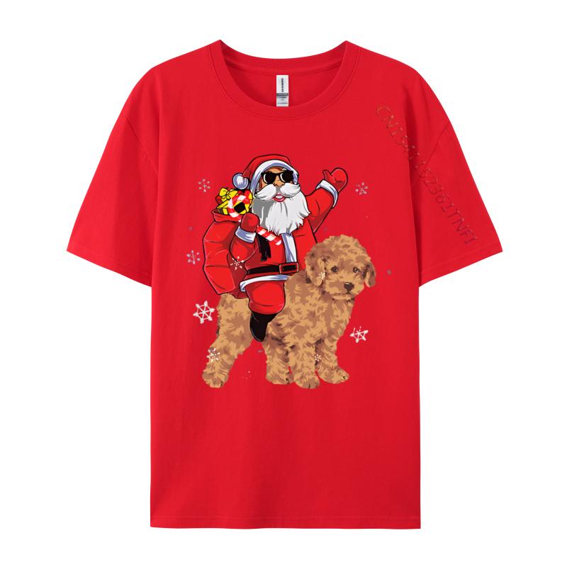 Santa Claus Ride Poodle Dog Christmas Tshirt Student TShirts Unisex Vintage Tee Shirts High Quality Xs Graphic T Shirts