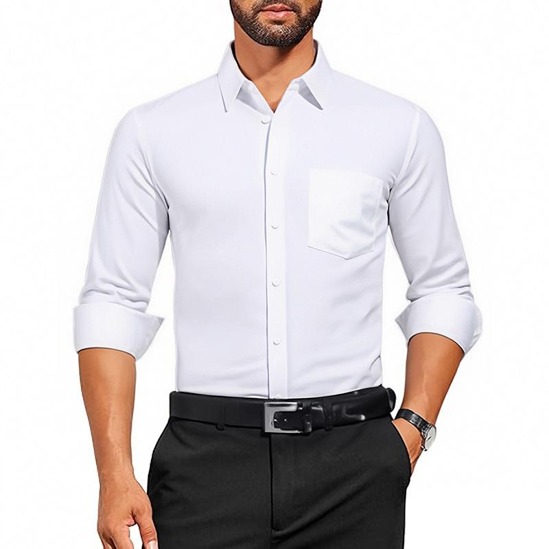 Men s long-sleeved white shirt: breathable, stretchy, crease-resistant, plain-coloured business shirt S