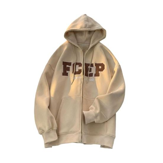 

Мужское осенне-зимнее пальто с капюшоном, свободный кардиган на молнии с капюшоном и вышитыми буквами, верхняя одежда L