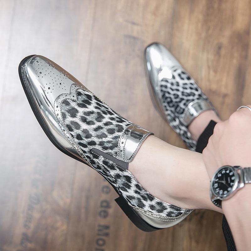 Men's business casual shoes pointed small leather shoes foreign trade British style leopard print glossy leather shoes men's foreign trade large size