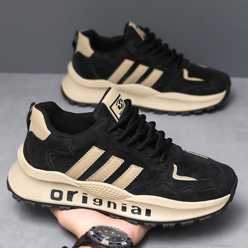 

Мужская обувь зимняя дышащая новая кожаная спортивная и повседневная обувь на мягкой подошве мужская ретро платформа с тремя полосками папины кроссовки 42