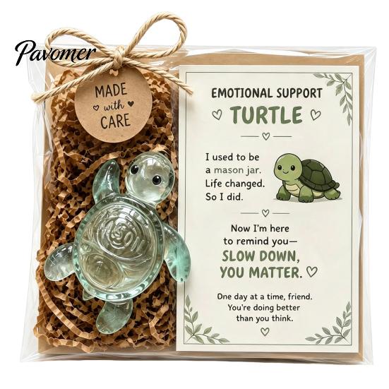 Cute Resin Animal Figurine Emotional Support Glass Gift, Recycled Pocket Hug Turtle/Bird/Frog Healing Desk Keepsake with Encouragement Card,