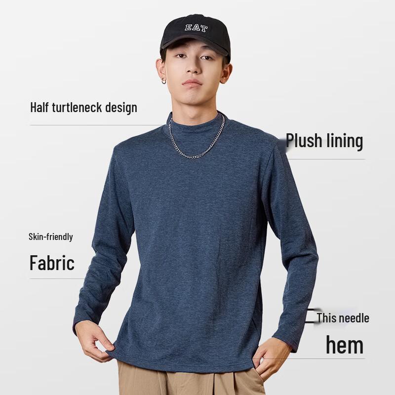 TonLion Men's Fleece-Lined Semi-High Collar Thermal T-Shirt