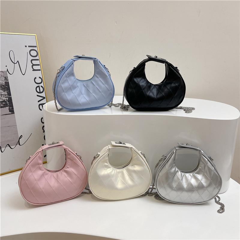 Crescent Stylish Crossbody Bag With Chain Strap And Lingge Design Daily For