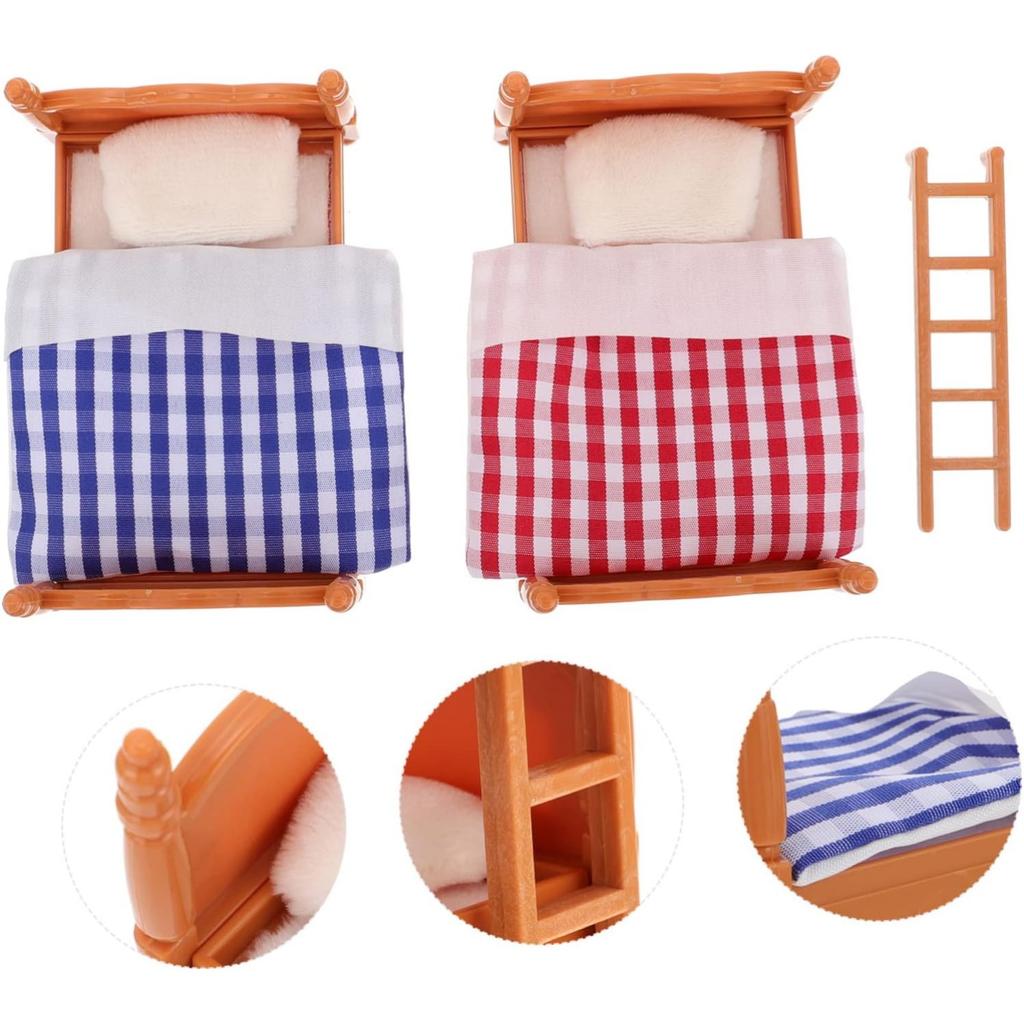 4er-Pack praktische Möbel für Puppen, Bett, Doppeldekoration, Miniatur-Mini-Simulationswaagen mit hübscher Leiter für den Innenbereich, Holzzubehör, Modell zum Selbermachen
