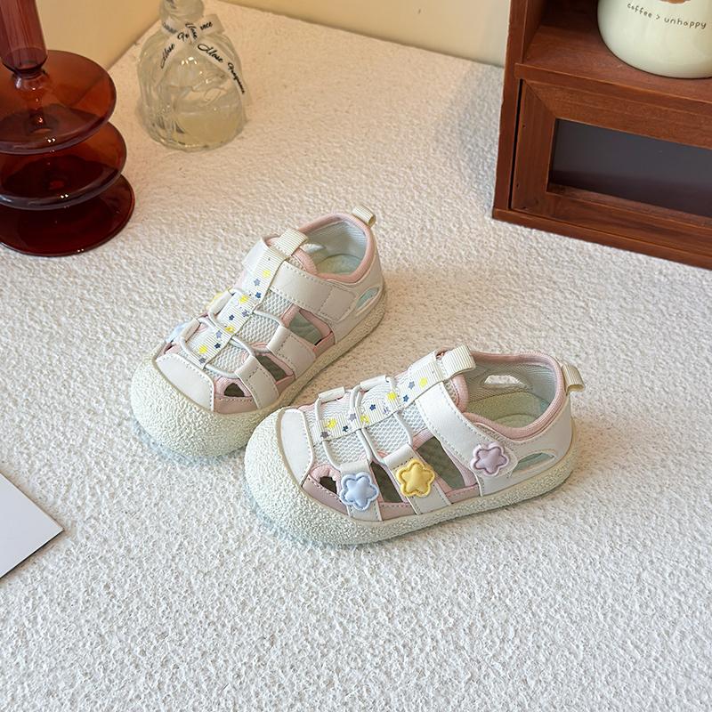 

Girls Sandals Toes Capped Soft Sole Little Kids Casual Walking Shoes Non-slip 2025 Summer New Children Princess Flats Stars Cute 22 розовый