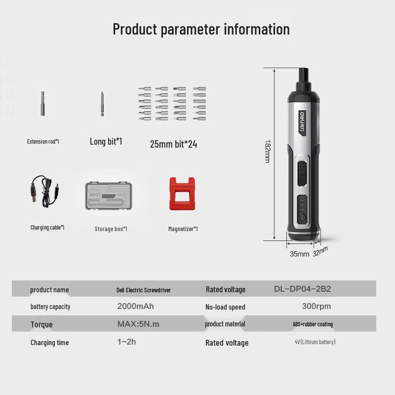Deli Cordless Electric Screwdriver CN plug (adapter included)