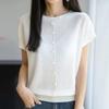 Navava Women Simple Button Point Cap Sleeve Knit Tee Nk2992