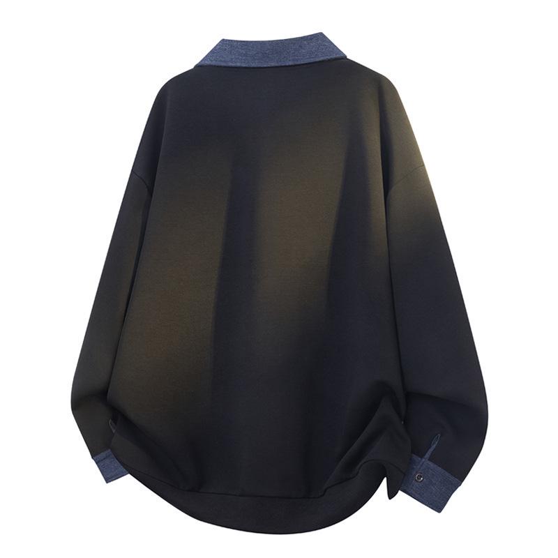 Men's Autumn Spliced Trendy Long-Sleeve Shirt Collar Sweatshirt