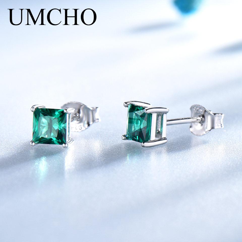 Umcho Emerald Topaz Gemstone 925 Sterling Silver Stud Earrings For Women